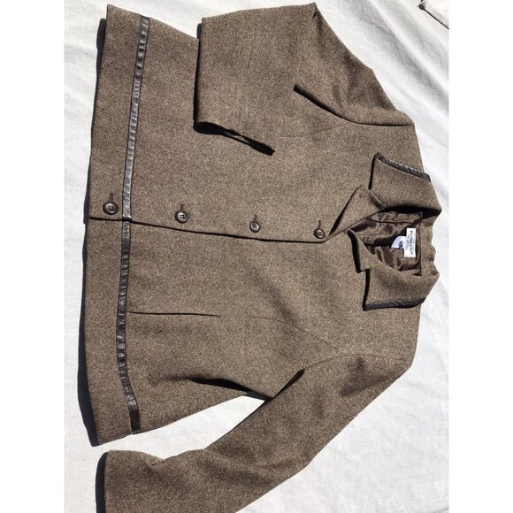 Vtg Wool Pendleton Brown HTF Suit Jacket Blazer Women’s 18 L Xl Leather Trim Mod - Picture 7 of 16